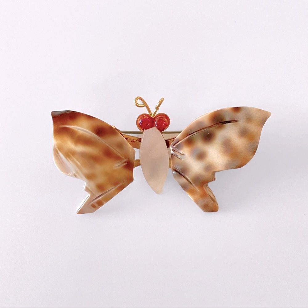 Vintage Shell Butterfly Pin - Picture 1 of 4